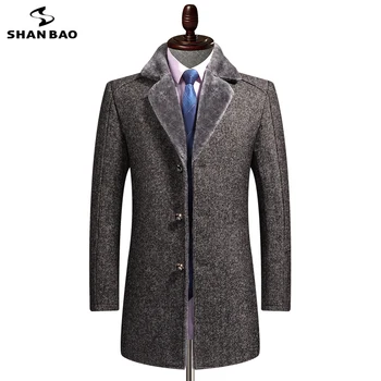 - SHAN-BAO plus velvet hrubé a pohodlné vlna golier vlny kabát 2020 zimné značku oblečenia mužov slim dlho klope kabáta veľká veľkosť