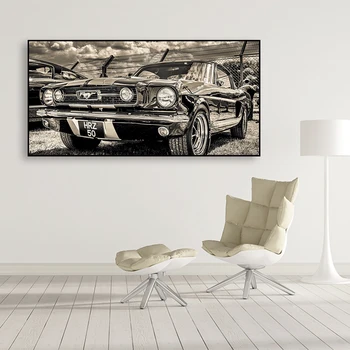Klasické Športové Auto Plagáty 1965 Ford Mustang Auto Plátne, Obrazy na Stenu Umenia pre Obývacia Izba Domova (Bez Rámu)