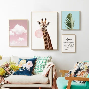 Bloom, Kde Sú Vysadené Ružová Žirafa Bublina Plagát a Tlač Plátno na Maľovanie POP Wall Art Obrázky pre Spálne Domova