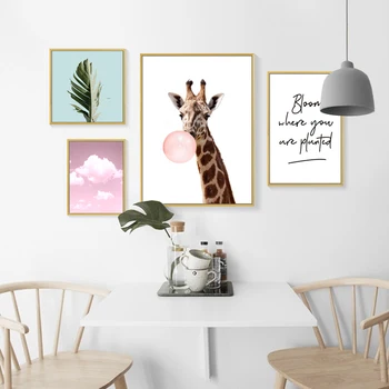 Bloom, Kde Sú Vysadené Ružová Žirafa Bublina Plagát a Tlač Plátno na Maľovanie POP Wall Art Obrázky pre Spálne Domova