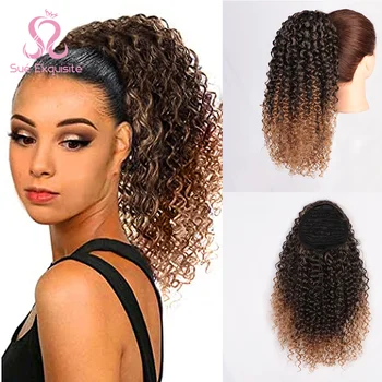 SUe NÁDHERNÉ Šnúrkou Cope, Syntetické Vlasy Hnedé Ombre Kinky Afro Kučeravé Copu Rozšírenie pre Čierne Ženy Copu Vlasy