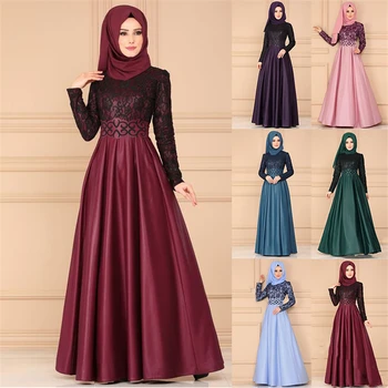 Moslimské Abaya Šaty Žena Vintage Islamské Oblečenie Elegantnej Čipky Skladaný Kaftan Dubaj Turecký Dlhý Rukáv Strany Večerné Šaty