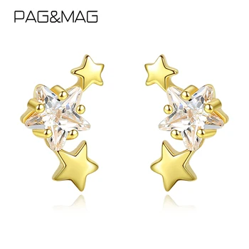PAG&MAG Elegantné Cubic Zirconia Star Stud Náušnice Pre Ženy Pevné 925 Sterling Silver Pentagram Náušnice Šperky aretes SE0261
