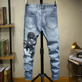 Sokotoo Mužov znak vytlačené džínsy Trendy svetlo modrá slim fit denim stretch zúžené nohavice
