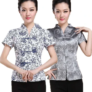 Nové Tang vyhovovali ženy topy matka oblečenie v strednom veku a starších žien v lete čínsky módne tričko-krátke rukávy top cheongsam
