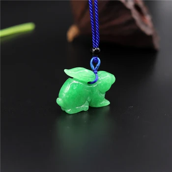 Prírodné Emerald Green Jade Králik 3D Vyrezávané Prívesok Jadeite Príslušenstvo Ručne Vyrezávané Náhrdelník Šperky Muž Žena Šťastie, Amulet Dary