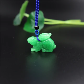 Prírodné Emerald Green Jade Králik 3D Vyrezávané Prívesok Jadeite Príslušenstvo Ručne Vyrezávané Náhrdelník Šperky Muž Žena Šťastie, Amulet Dary