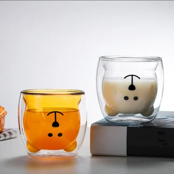 Dvojitá izolácia sklo pohár tvorivé Roztomilý Kreslený Medveď pohár žiaruvzdorné bublina kvet šálku čaju domácnosti mlieko raňajky