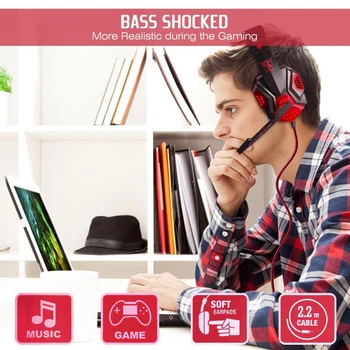 Herný Headset Over-Ear Káblové Led Podsvietený Hráčsky Headset Hlboké Basy Stereo Slúchadlá s Mikrofónom pre PS4 /Xbox Jeden /PC /Notebook