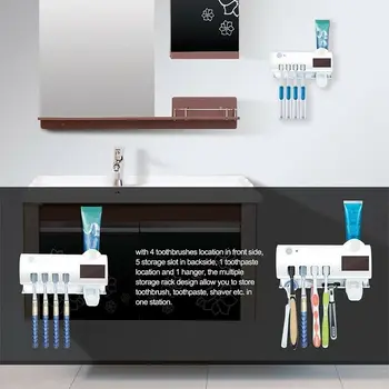 2 V 1 UV Kefka Držiteľ Sterilizátor S Automatickým zubná pasta Dávkovač na Stenu UV Antibakteriálna zubná Kefka Držiteľ