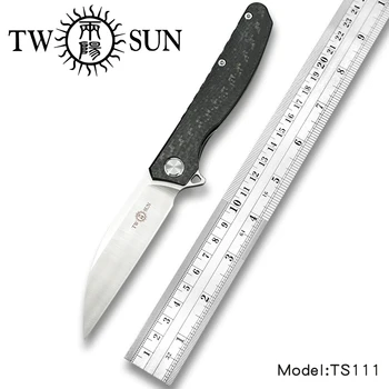 TwoSun Nože d2 čepeľ skladací Vreckový Nôž Camping taktické lovecký nôž nástroj prežitia Titanium Carbon Fiber Fast Otvoriť TS111