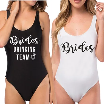 Pevné Swimwears Ženy jednodielne Plavky NEVESTA Pitnej Tím Tlače Kombinézu Bachelor Party Bikini Zábava Bathingsuit Žena