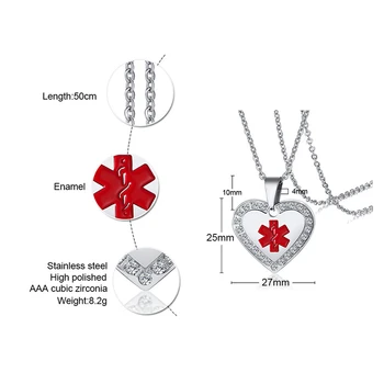 Vnox Prispôsobiť Lekárskej Pohotovosti ID Crystal Prívesok Srdce Náhrdelník Anti Alergie Nehrdzavejúcej Ocele Núdzové Pripomienka Šperky