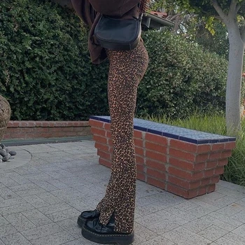 HEYounGIRL Rozdeliť Strane Leopard Tlač Skinny Nohavice Dámske Gepard Vysoký Pás Nohavice Capries Streetwear Módy Joggers Y2K 90. rokov