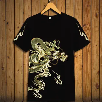 Čínsky štýl dymu dragon totem tlač módne krátky rukáv t-shirt Leta 2017 priedušná veľká veľkosť kvalitné tričko mužov S-3XL