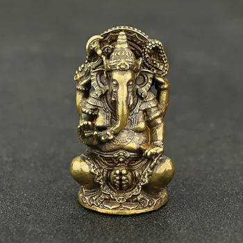 Mini Vintage Mosadz Ganeš Socha Vrecku India, Thajsko Slon Boh Obrázok Sochy Domácej Kancelárii Dekoratívny Ornament Darček