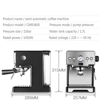 Kávovar Domov Termostat Espresso Stroj Semi-automatický Typ Čerpadla Cappuccino Mlieko Bublina Stroj 15bar CRM3605 CY