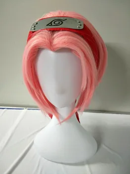 Anime Naruto, Haruno Sakura Krátke Ružová Štylizované Tepelne Odolné Vlasy Cosplay Kostým Parochňu + Hlavový Most
