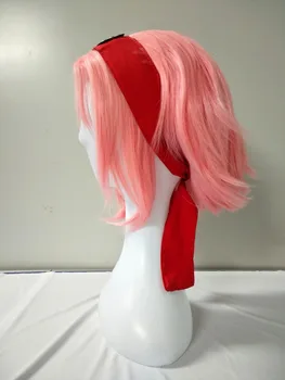 Anime Naruto, Haruno Sakura Krátke Ružová Štylizované Tepelne Odolné Vlasy Cosplay Kostým Parochňu + Hlavový Most