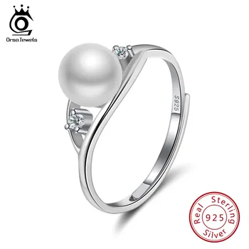 ORSA ŠPERKY Reálne 925 Sterling Silver Pearl Prstene Pre Ženy S Bielou Ružová Pravých Sladkovodných Perál AAA Zirkón Šperky OSR76