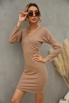 Maxi šaty pre Ženy s Dlhými Rukávmi Jar Sexy tvaru Slim Žien Bežné Čisté Farebné Šaty 2021 Nové Módne Party Šaty