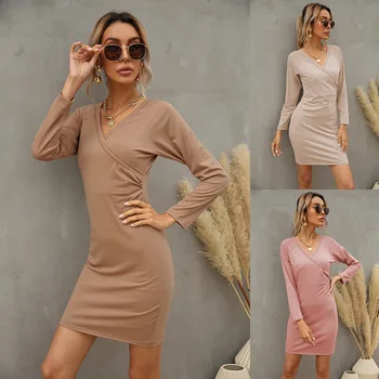 Maxi šaty pre Ženy s Dlhými Rukávmi Jar Sexy tvaru Slim Žien Bežné Čisté Farebné Šaty 2021 Nové Módne Party Šaty