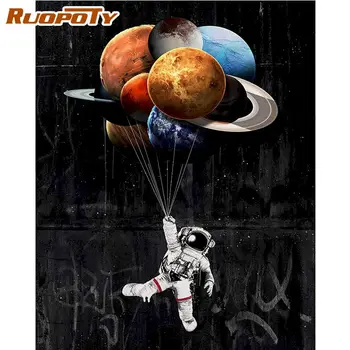 RUOPOTY Planéty A Astronaut Obrázok Maľovanie Podľa Čísel Súpravy, Ručné Jedinečný Darček 60x75cm Diy Zarámované Domov Stenu Spálne Umenie