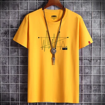 RUELK 2020 Letné Módne Líniu Tlač T-Shirt Plus Veľkosť Oblečenie pánske Trendové Tričko Krátky Rukáv Bavlna pánske Oblečenie S-6XL