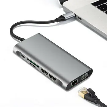 12 V 1 USB Typu C HUB Dual HDMI Ethernet USB 3.0, Audio Jack Viacportová 4-port Adaptéra USB HUB pre MacBook