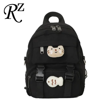 Mačiatko ženy batoh ryby Ramená Tašky roztomilý ženy čierne tašky Plátno malé školské tašky Viacvrstvových priestor cestovná taška