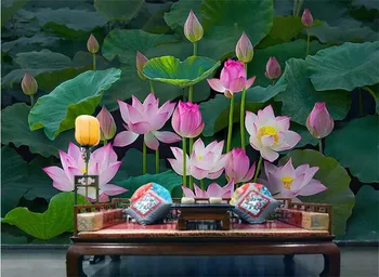 Klasická Zen Lotus Lotus Rybník Nový Čínsky Štýl, Obývacia Izba TV na Stenu Vlastné Foto Tapety nástenná maľba na Stenu-Nálepky