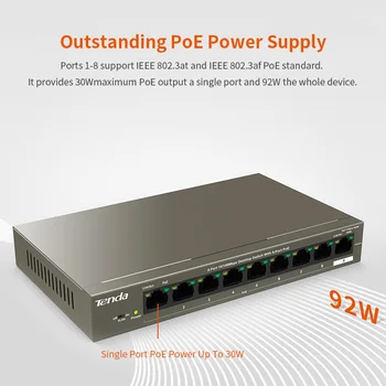 Tenda POE 48V con puertos de 8 100Mbps, interruptor IEEE 802.3 af/na ethernet adecuado para cámara IP, AP inalámbrico, Ap cámara
