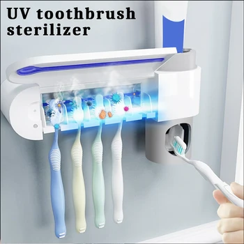 Multifunkčné Automatické zubná pasta Držiteľ Odšťavovače Dávkovač UV Kefka Sterilizátor Držiteľ Domov Kúpeľňa Nastaviť EÚ/VB/USA