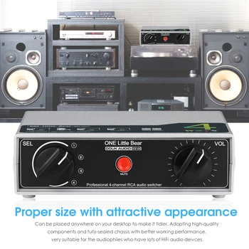 Douk Audio Mini 4 Kanálový Analógový Audio Prepínač s Jedným Tlačidlo Stlmenia Hlasitosti RCA Stereo Splitter Box Pasívne Predzosilňovač