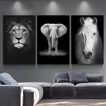 Zviera Wall Art Plátno na Maľovanie Lev, Slon Jeleň Kôň Plagát a Vytlačí Moderný Dekor obrazov na Stenu pre Obývacej Miestnosti Dekorácie