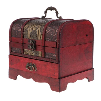Retro Drevené Šperky Úložný Box s Pokladom, Organizátor Domova 22x16cm