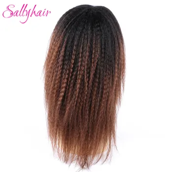 Sallyhair Syntetické Kučeravé Dlhé Yaki Rovné Vlasy, Parochne 14inch Ombre Farba Čierna Hnedá Stredná Časť Pre Ženy
