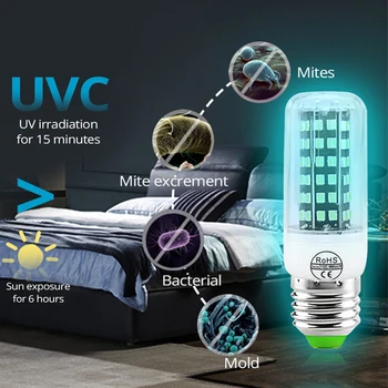 7W UV Baktericídny LED svetlo ULTRAFIALOVÉ Žiarovky Izba E27 E14 Lampa 112LEDs Domov Dezinfekcia Zabíjanie 99% Vzduchu Vírus Roztoč Baktérie 220V