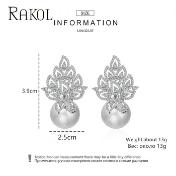 RAKOL Elegantný Full Micro Cubic Zirconia Imitácia Perly Leaf Svadobné Šperky Stud Náušnice pre Ženy Móda Jedinečný Darček RE622905