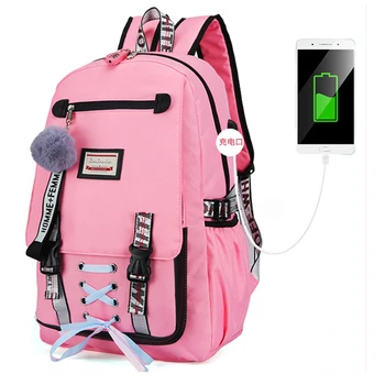 Nabíjanie pomocou pripojenia USB módne žena knihy taška batoh aktovka roztomilý školské tašky cestovné balenie móda pre ženy, dospievajúcich tínedžerov dievčatá