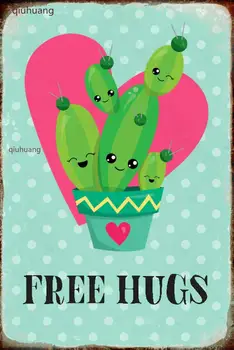 Vintage Štýl, Free Hugs Kaktus Tin Prihlásiť Štít Klenuté Kovové Domáce Dekorácie Retro nástenná maľba Rozmery 20x30 cm
