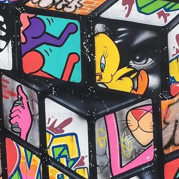 Moderné Nástenné Obrázok Čarovná Kocka Karikatúry Bloky Graffiti Art Plátno, Maľovanie na Námestí Plagáty a Vytlačí Domáce Dekorácie nástenné Maľby