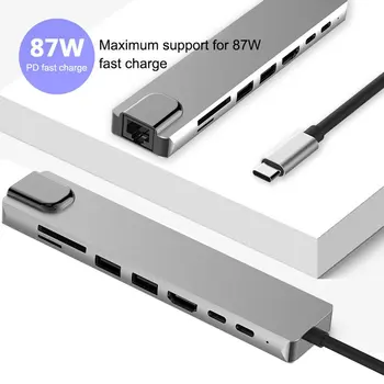 USB Typu C Hub Adaptér Dock s 4K HDMI PD RJ45 Ethernet Lan Poplatok Multifuctional Čítačka Kariet Dual Typ C Zväzok 1 Vrecko