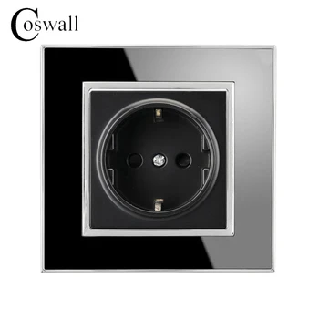Coswall 16A EÚ Štandardné Zásuvky Luxusné Nástenné Zásuvky Akryl Crystal Panel Elektrickej siete Black Knight A1 Série AC 110~250V