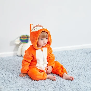 Purim Halloween Kostýmy Baby Chlapci, Dievčatá Cartoon Zvierat Fox Kostým Onesie Kigurumi Dieťa Batoľa Romper Jumpsuit Flanelové