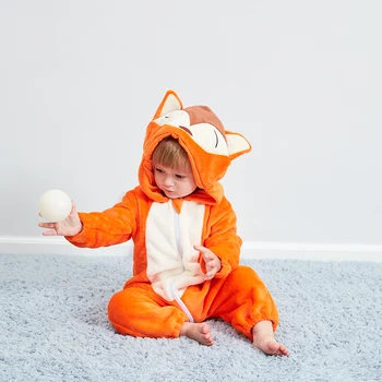 Purim Halloween Kostýmy Baby Chlapci, Dievčatá Cartoon Zvierat Fox Kostým Onesie Kigurumi Dieťa Batoľa Romper Jumpsuit Flanelové