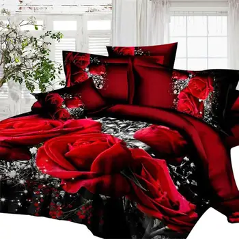 4pcs/set 3D Red Rose posteľná bielizeň Sady Pre Svadobné 200x230cm Polyester titulný List + obliečok + prestieradlá Darček Pre Priateľov