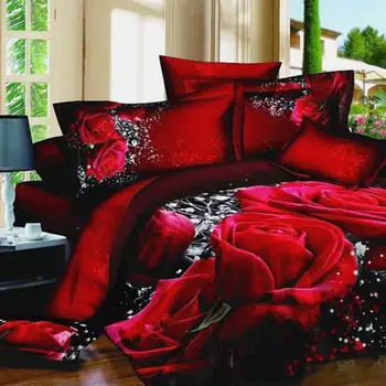 4pcs/set 3D Red Rose posteľná bielizeň Sady Pre Svadobné 200x230cm Polyester titulný List + obliečok + prestieradlá Darček Pre Priateľov