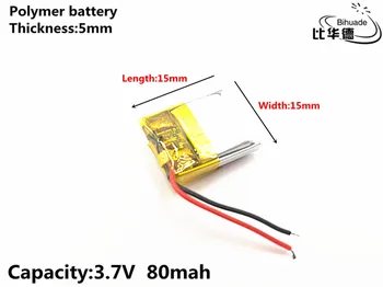 1pcs/veľa 3,7 V 80mAH 501515 Polymer lithium ion / Li-ion Nabíjateľnú batériu, pre DVR,GPS,mp3,mp4
