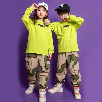 2020 Moderné Streetwear Mikina Kamufláž Nohavice Vyhovovali Hip Hop Tanečné Kostýmy Deti Jazz Oblečenie hip-hop Oblečenie pre Dievčatá Chlapci